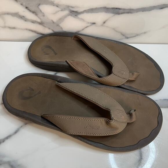 OLUKAI Men's Brown Thong Flip-Flop Ohana Sandals Sz 13 Beach Summer Comfort - Picture 1 of 3